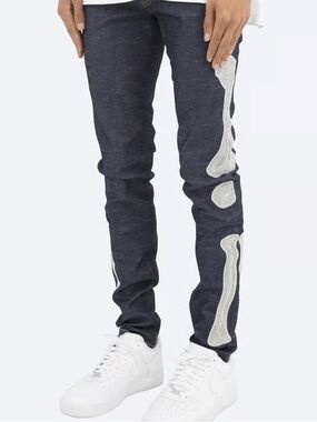 MNML Skeleton Bone Applique Dark Wash Slim Jeans Size 29